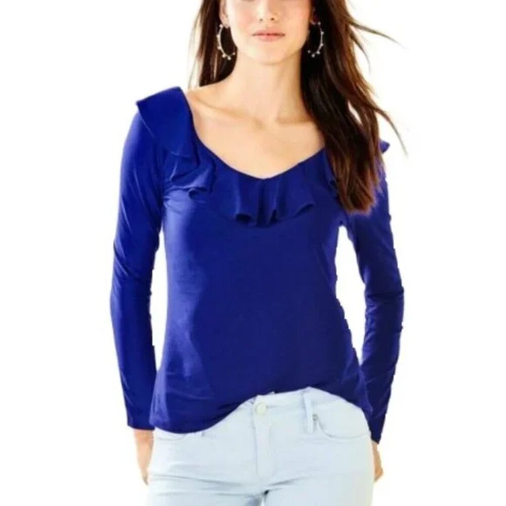 Lilly Pulitzer NWT Alessa Royal Purple Ruffle Blouse